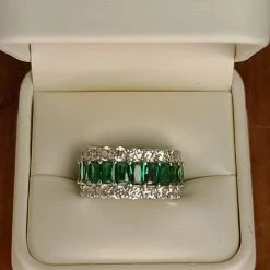 The Sparkling Spur Lab Emerald Wide & Diamond Moissanite Band New Arrivals