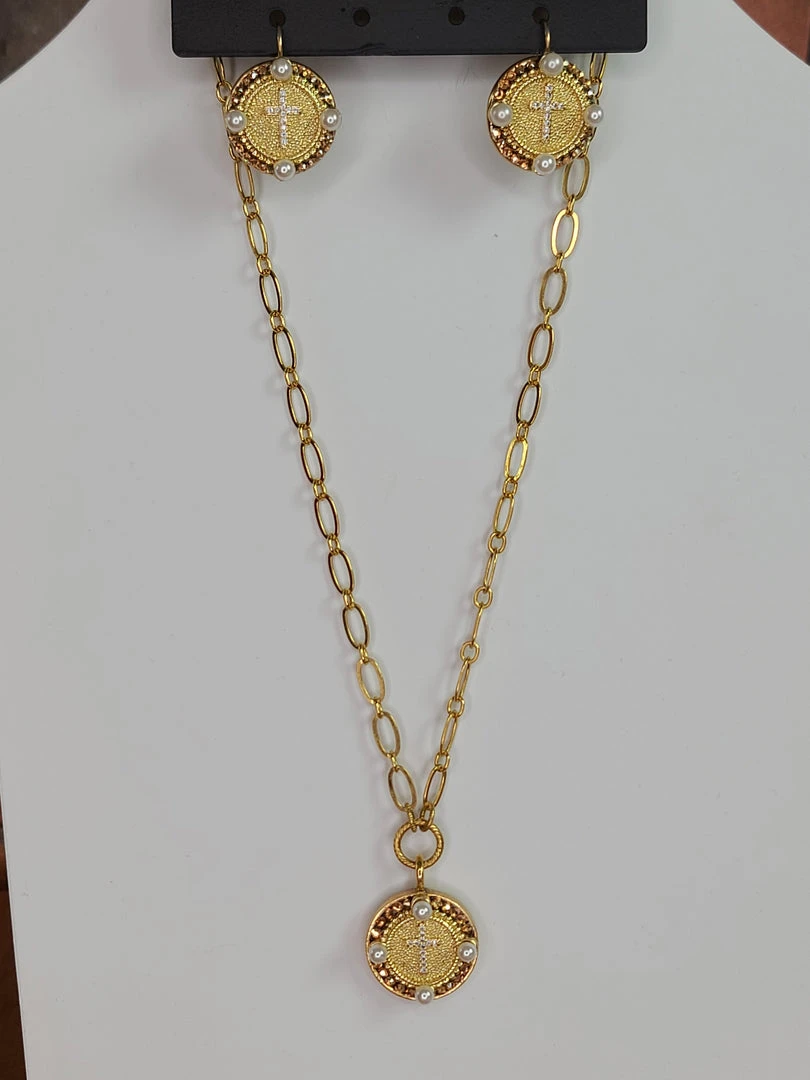 Best Pirce 🌟 Mustard Seed Jewelry Pearl Cross Round Earrings New Arrivals 🎉 4 Mustard Seed Jewelry Pearl Cross Round Earrings New Arrivals