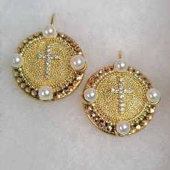 Mustard Seed Jewelry Pearl Cross Round Earrings New Arrivals