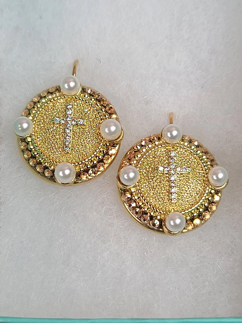 Best Pirce 🌟 Mustard Seed Jewelry Pearl Cross Round Earrings New Arrivals 🎉 3 Mustard Seed Jewelry Pearl Cross Round Earrings New Arrivals