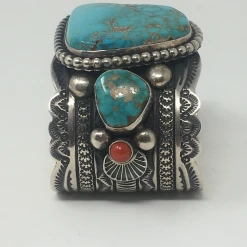 Silver Creations From The Southwest By Gundi Jewelry Turquoise & Red Coral Cuff