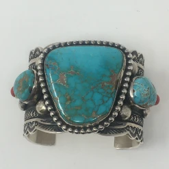 Silver Creations From The Southwest By Gundi Jewelry Turquoise & Red Coral Cuff