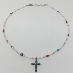 Chelsea Collette Collection Jewelry Beaded Necklace With Sterling Silver And Turquoise Cross