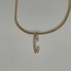 The Sparkling Spur Jewelry Rhinestone Initial On Snake Chain Necklace (Variety)