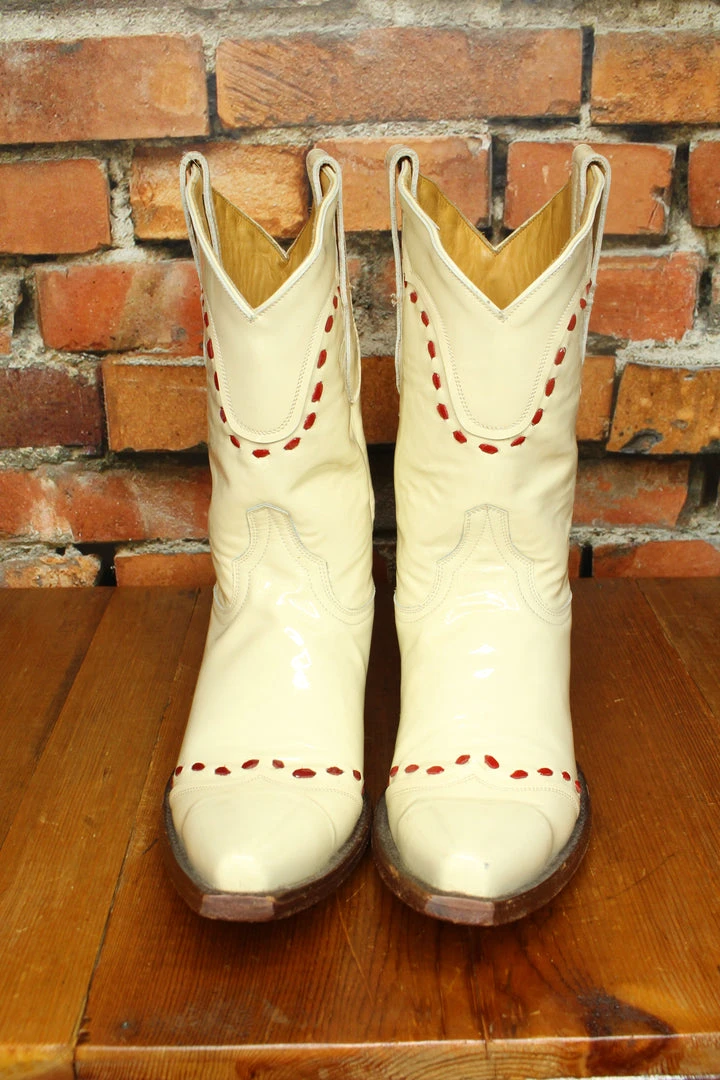 Hot Sale ๐ Old Gringo TIFFIANY'S CLOSET Patent Leather Ivory ๐ฅพ Boots With Red Stitching โค๏ธ 4 Old Gringo TIFFIANY'S CLOSET Patent Leather Ivory Boots With Red Stitching