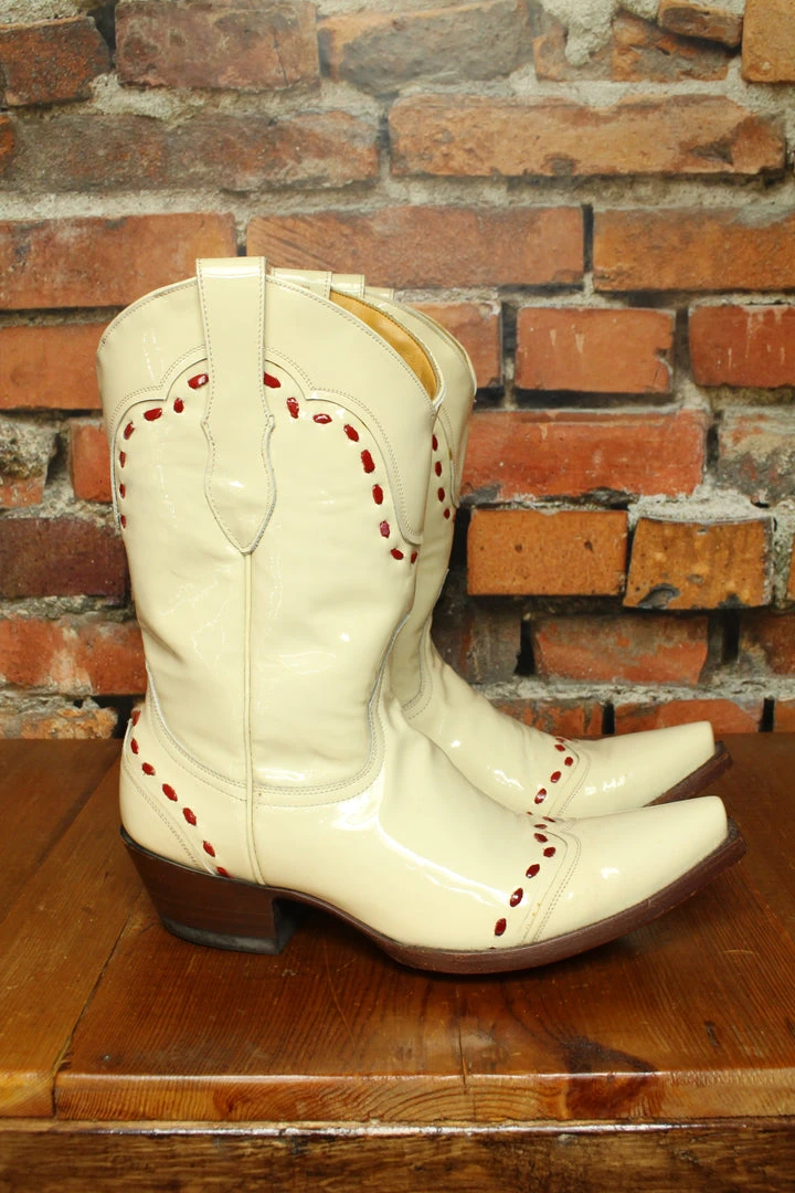 Hot Sale ๐ Old Gringo TIFFIANY'S CLOSET Patent Leather Ivory ๐ฅพ Boots With Red Stitching โค๏ธ 3 Old Gringo TIFFIANY'S CLOSET Patent Leather Ivory Boots With Red Stitching