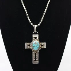 Kathy Sands Cross Pendent With Turquoise Stone