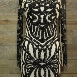 Bebe TIFFIANY'S CLOSET Ivory Colored Dress With Black Sequin Design