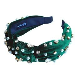 The Sparkling Spur Hats/Headbands/Scarves/Gloves Dark Green Velvet Headband With Crystals And Pearls