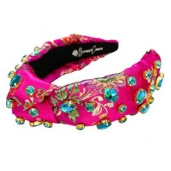 Brianna Cannon Hot Pink Silk Floral Headband With Hand-Sewn Crystals