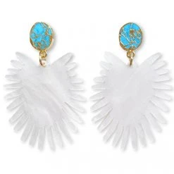Brianna Cannon Spray Palm Earrings - White Pearl Acrylic W/gold Plated Turquoise