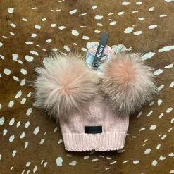 Maniere Double Raccoon Fur Baby Pom Beanie Kid's Hats