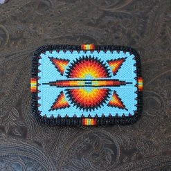 The Sparkling Spur Accessories Turquoise & Black Large Rectangle Beaded Buckle With Cut Beads