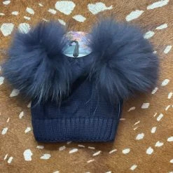 Maniere Kid's Hats Double Raccoon Fur Baby Pom Beanie