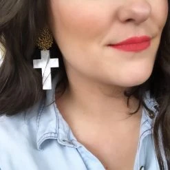 Brianna Cannon Jewelry Pearl White Acrylic Cross With Gold Beaded Top