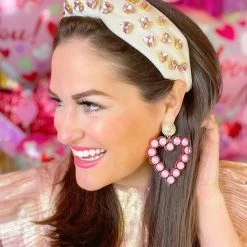 Brianna Cannon Pink Glitter Jumbo Pearl Heart Earrings Jewelry