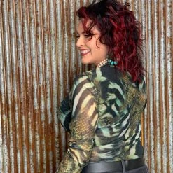 Oo La La Tops Animal Print Mesh Top