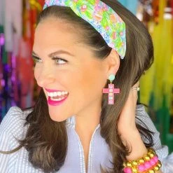 Brianna Cannon Bright Floral Headband With Large Pink Iridescent Crystals New Arrivals