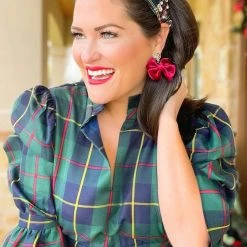 Brianna Cannon Hats/Headbands/Scarves/Gloves Navy Tartan Headband With Crystals And Pearls