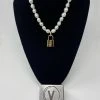 Vintage To Vogue Designs Real Vintage Brass LV Lock On Boroque Pearl Necklace