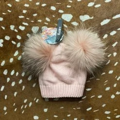 Maniere Double Raccoon Fur Baby Pom Beanie Kid's Hats