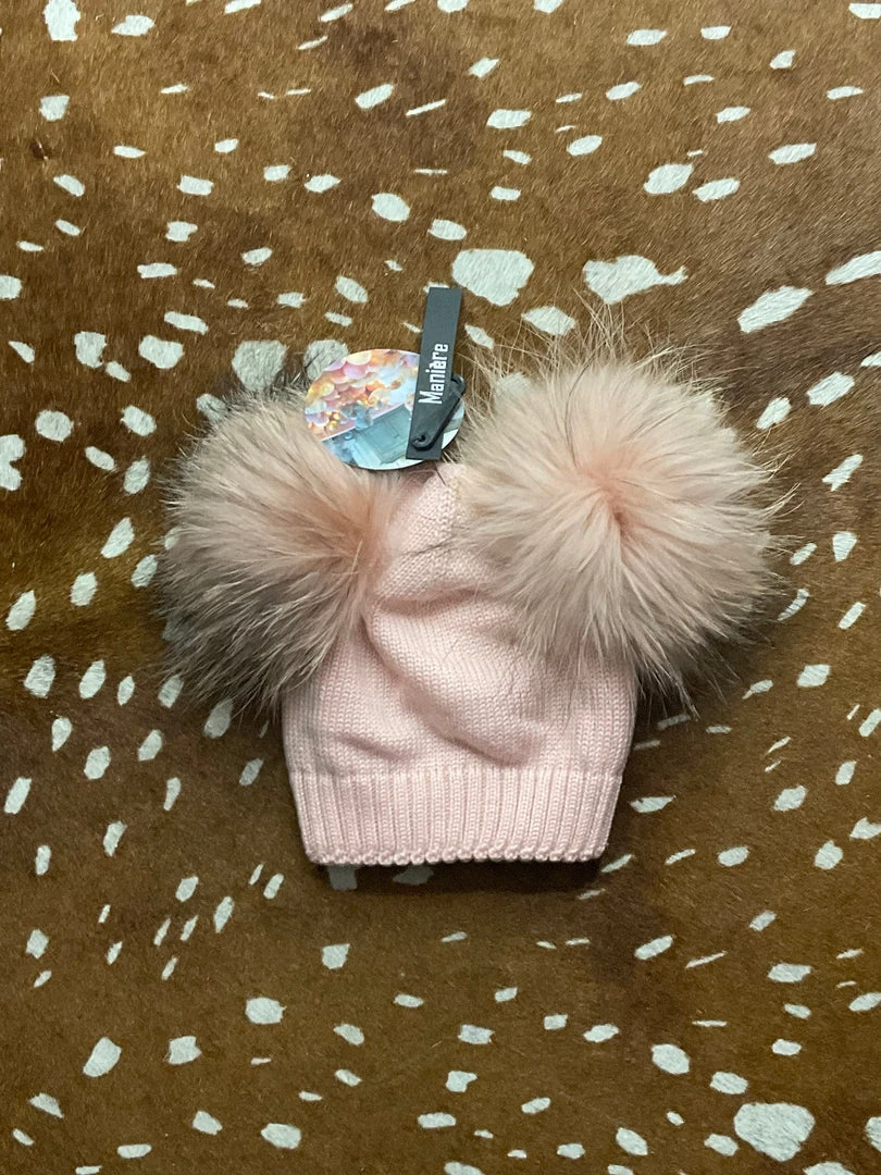 New π Maniere Double Raccoon Fur Baby Pom Beanie Kid's Hats β€οΈ 3 Maniere Double Raccoon Fur Baby Pom Beanie Kid's Hats