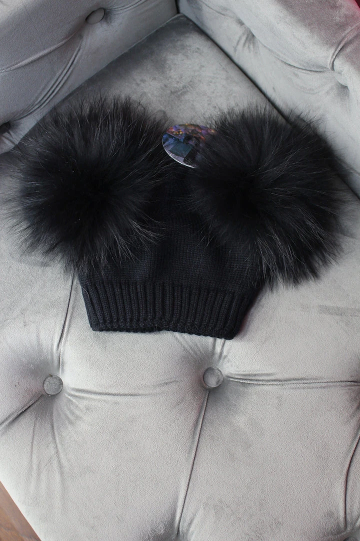 Promo β€οΈ Maniere Double Raccoon Fur Baby Pom Beanie Kid's Hats π₯° 3 Maniere Double Raccoon Fur Baby Pom Beanie Kid's Hats