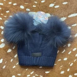 Maniere Kid's Hats Double Raccoon Fur Baby Pom Beanie